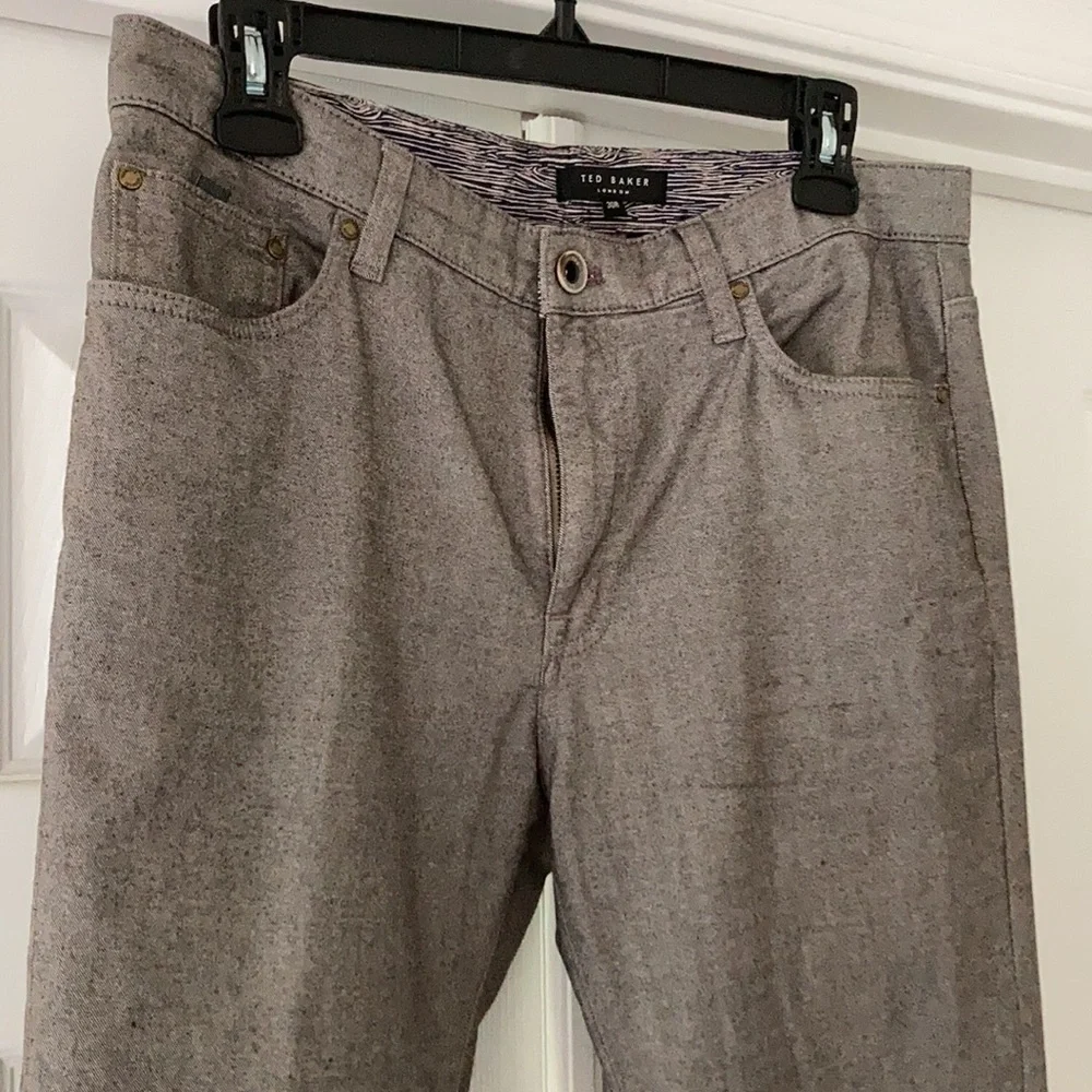 Designer Ted Baker London Brown Gray Straight Leg Pant - Picture 3 of 11